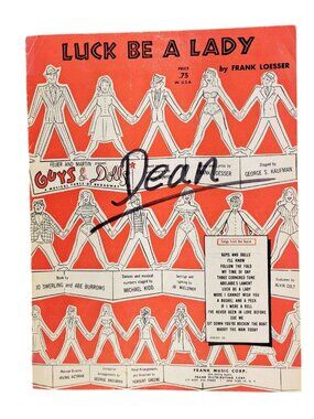 Vintage Luck Be A Lady Sheet Music Guys & Dolls Frank Loesser 1950 Broadway